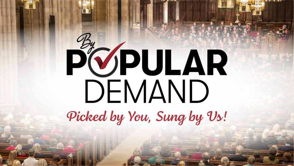 Concert title in stylized typeface on a background photo showing the chorus and audience in the Princeton University Chapel.